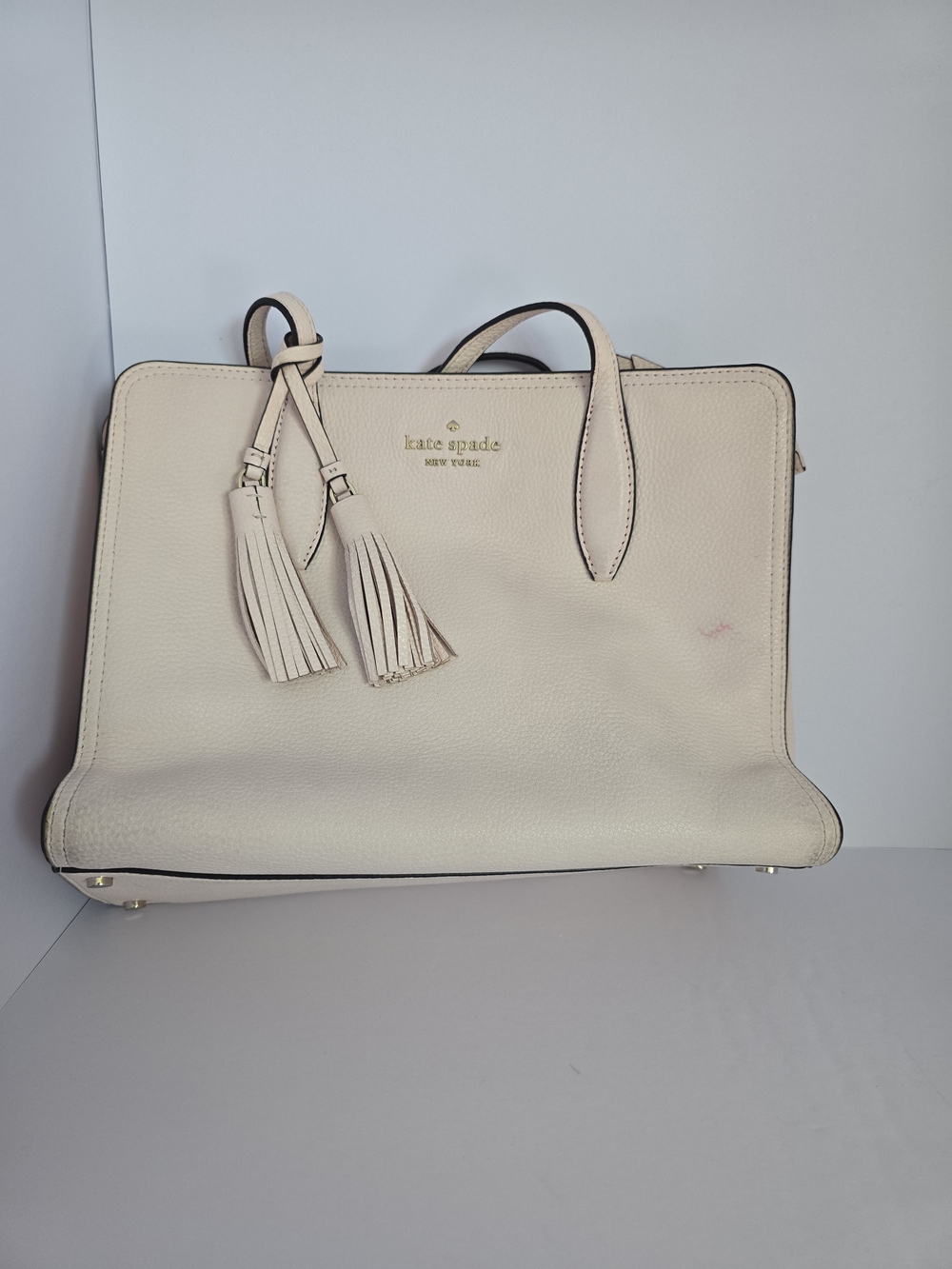 Kate Spade Blush Cream Leather Tote with Tassel Detail FAIR CONDITION